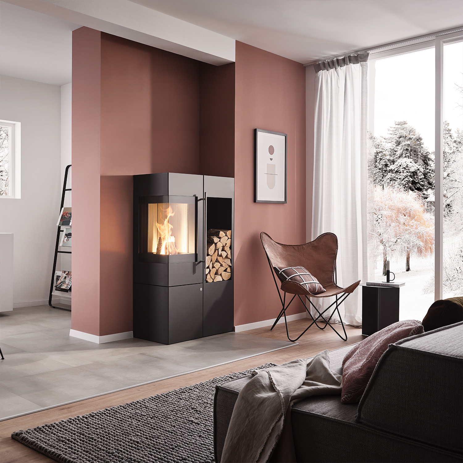 Olsberg Ipala Smart Compact Kaminofen Stahl schwarz, Türanschlag links, Stahltür mit Holzregal rechts Olsberg Ipala Smart Compact Kaminofen Stahl schwarz, Türanschlag links, Stahltür mit Holzregal rechts