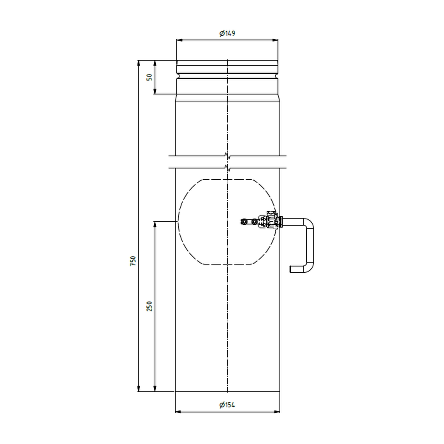 Raik Lifestyle Längenelement Durchmesser 150x750x2,00mm eingezogen mit DKL mit Dichtung schwarz für Rauchrohr/ Ofenrohr