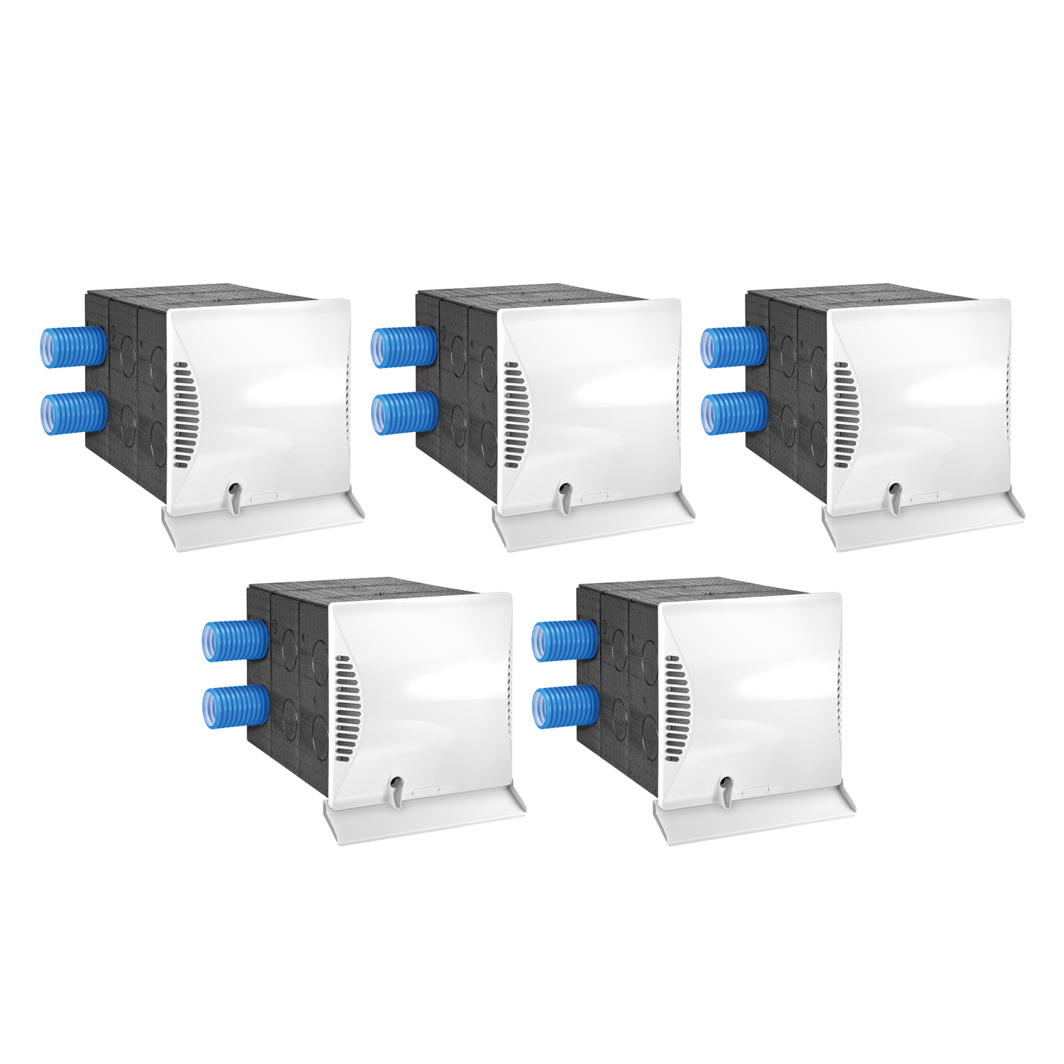 Dimplex DL 50 WE2 Wohnraumlüftungsgerät + DL 50 Q2 Wandhülse quadratisch mit Nebenraumanschluss + Luftqualitätssensor - 5er Set