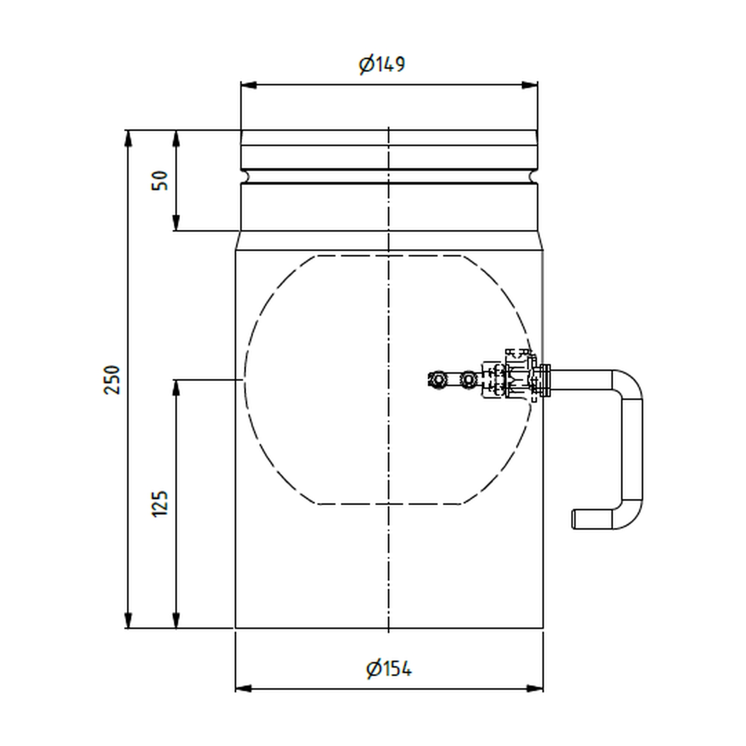 Raik Lifestyle Längenelement Durchmesser 150x250x2,00mm eingezogen mit DKL mit Dichtung schwarz für Rauchrohr/ Ofenrohr