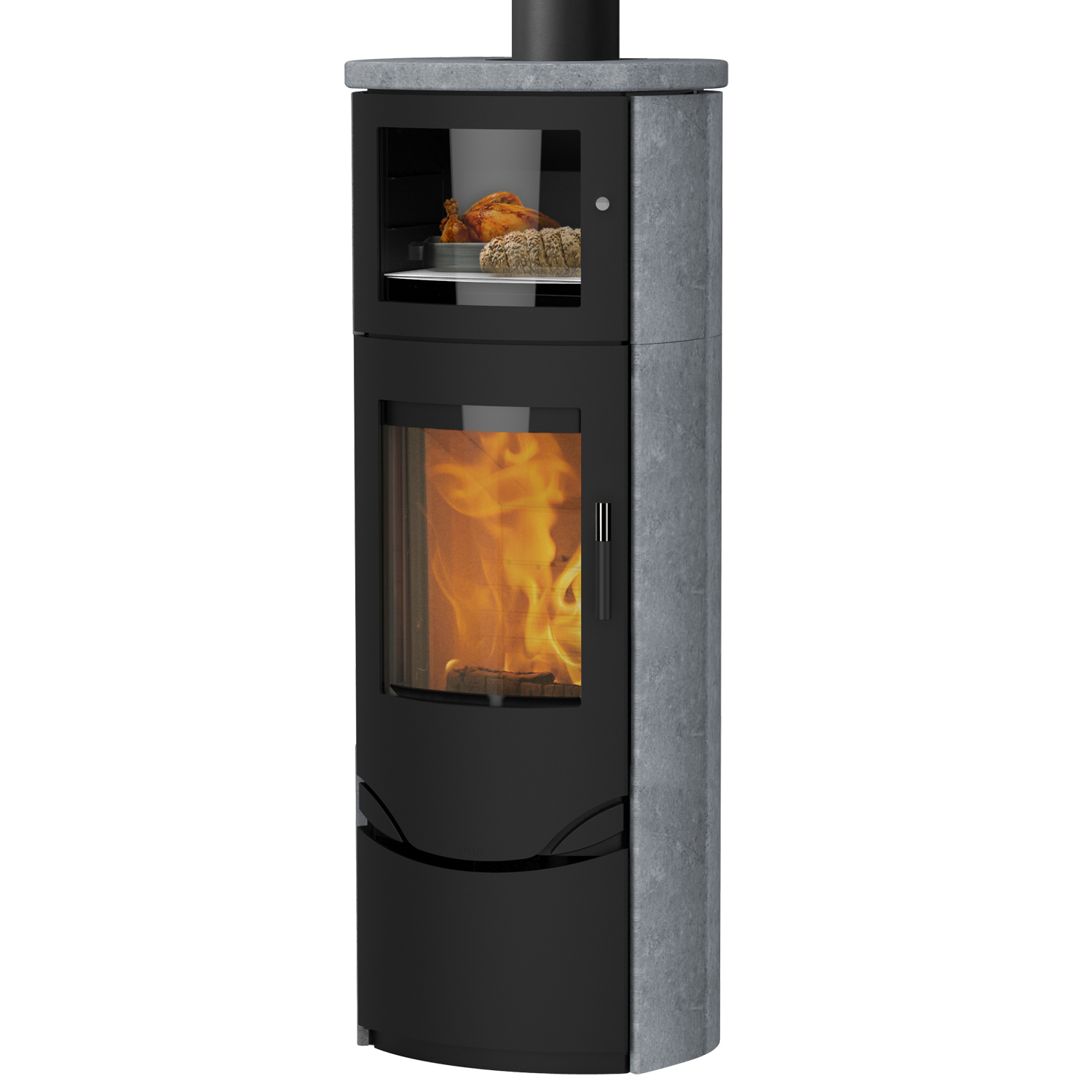 Lotus Prio 7M Kaminofen Schwarz/ Speckstein, Rauchabgang oben