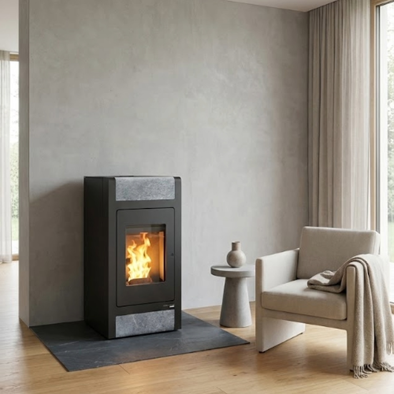 Haas+Sohn P Pelletofen HSP 2.stone, perl-schwarz/Speckstein - mit WLAN Option (Local mit Wochenprogramm)