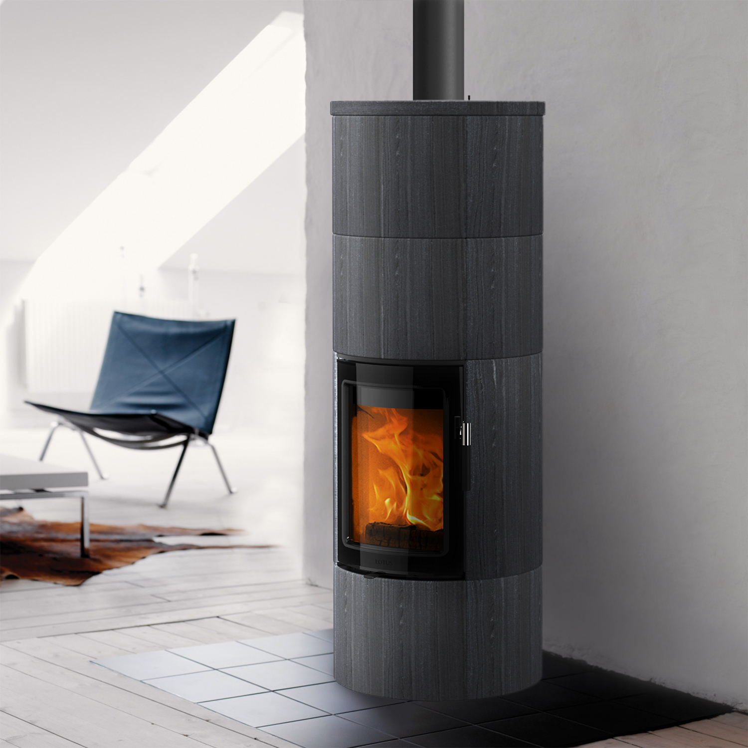 Lotus Maestro 2 Kaminofen Indian Night, Tür Magic, Rauchabgang oben