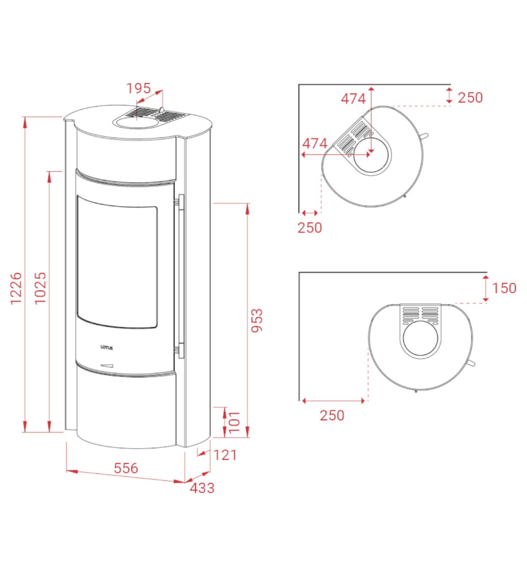 Lotus Prestige MST Kaminofen Schwarz, inkl. PowerStones, RR hinten od. RR oben