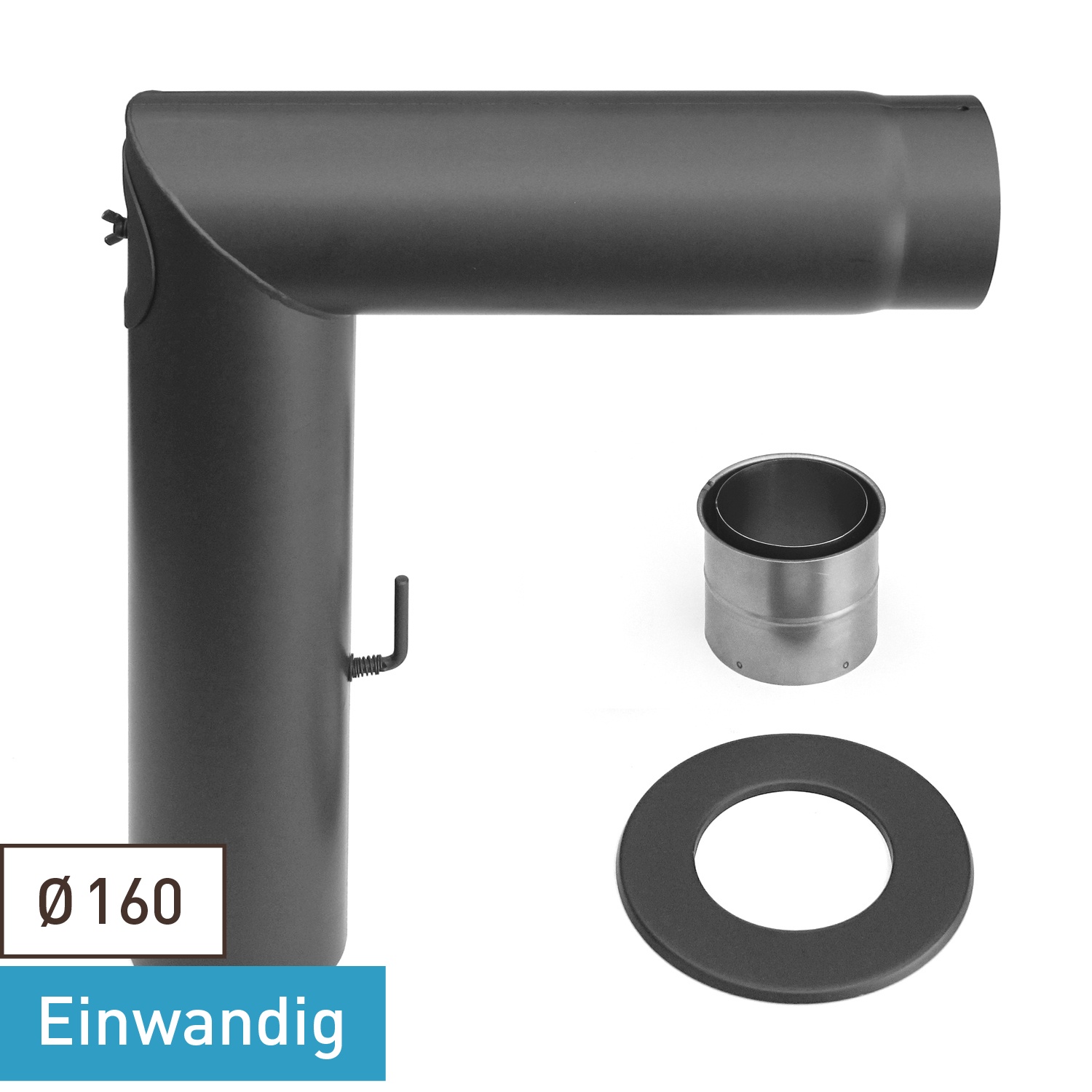 Raik Basic Rauchrohrbogen-Set 160mm gussgrau 2-teilig – eckig für Rauchrohr / Ofenrohr