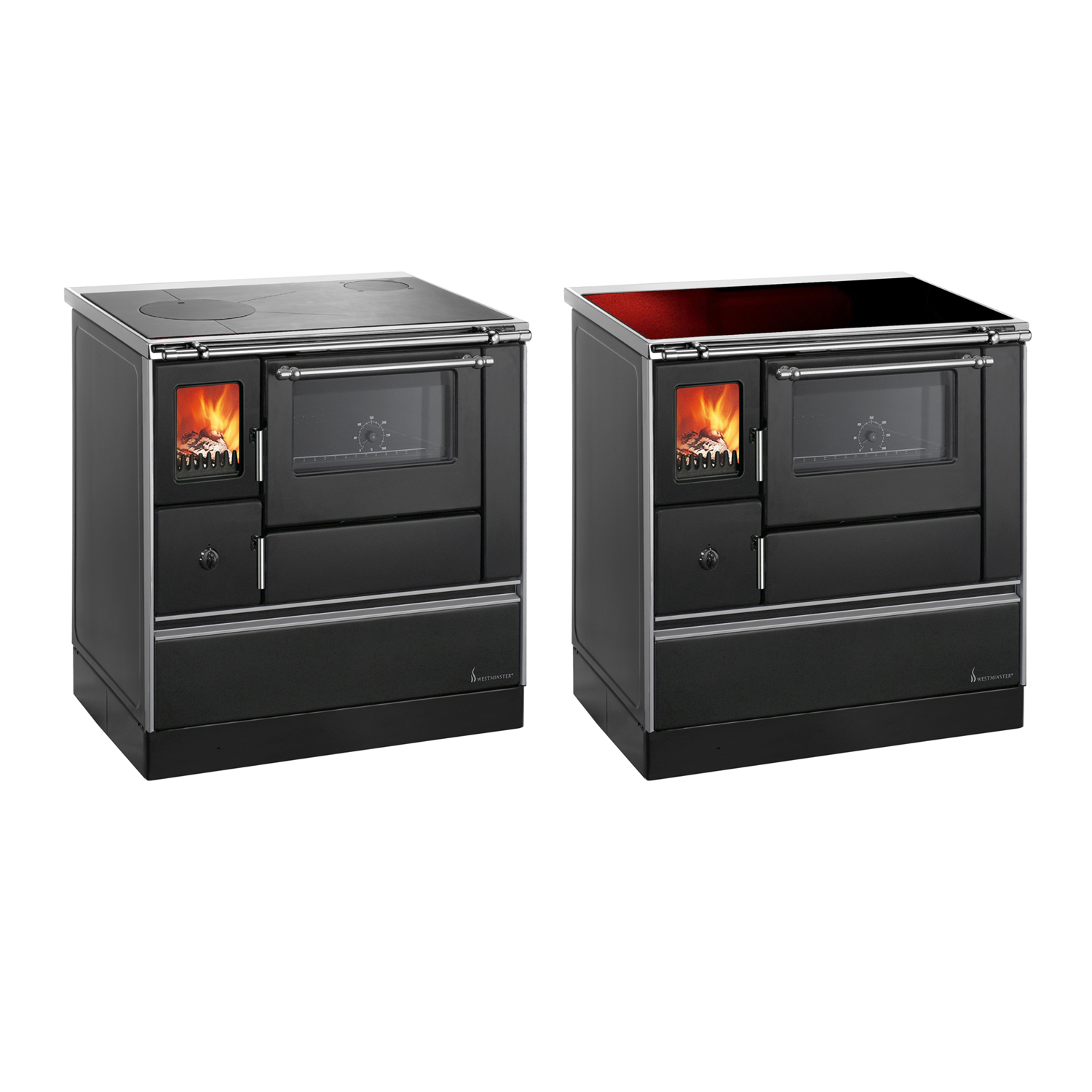 Westminster K 176 F/A 90 Küchenofen Stahl Schwarz, Stahlkochfläche, Backfach rechts Westminster K 176 F/A 90 Küchenofen Stahl Schwarz, Stahlkochfläche, Backfach rechts