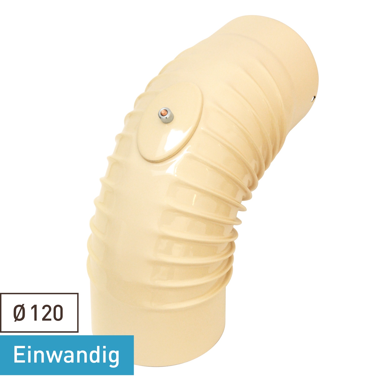 Raik Rauchrohrbogen / Ofenrohrbogen Emaille 120mm - 90° Bogen gerippt Elfenbein mit Reinigungsöffnung