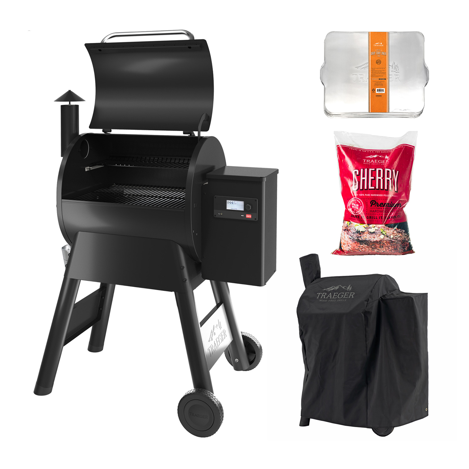 Traeger PRO D2 575 Pellet Grill schwarz inkl. Abdeckhaube, Ablaufblech-Schutzfolie + Hartholz Pellets Cherry 9 kg Traeger PRO D2 575 Pellet Grill schwarz inkl. Abdeckhaube, Ablaufblech-Schutzfolie + Hartholz Pellets Cherry 9 kg