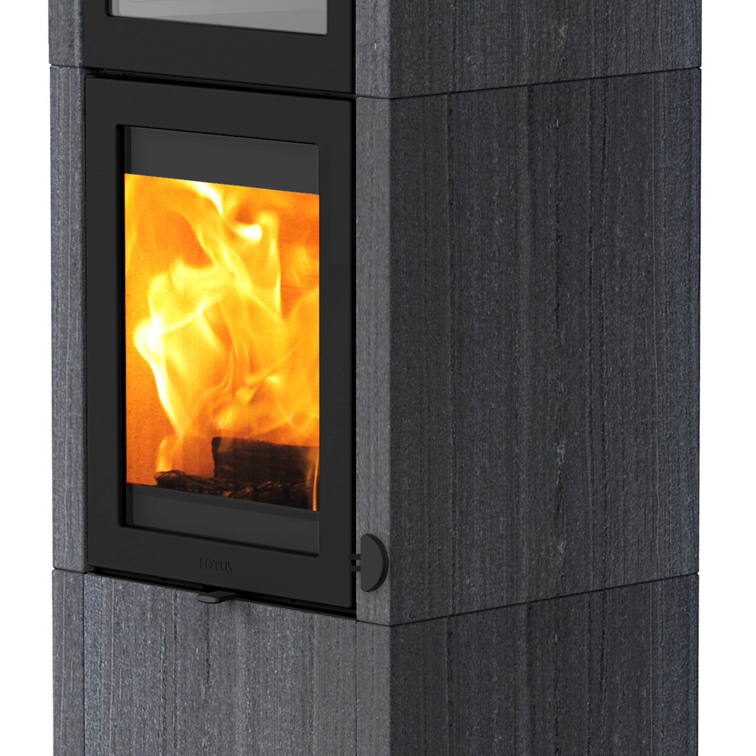Lotus QM40 Kaminofen Indian Night / Tür Schwarz mit Backfach, Rauchabgang oben