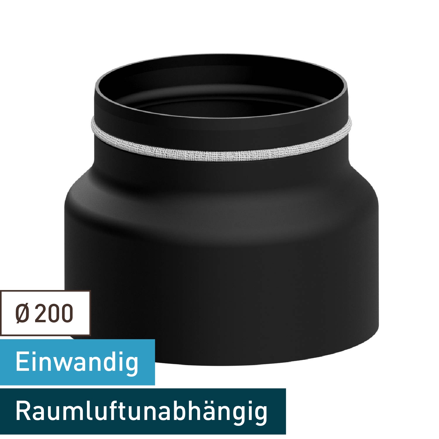 Raik Lifestyle Reduktion Durchmesser 200w/Durchmesser 150e 2,00mm l=145mm mit Dichtung schwarz für Rauchrohr/ Ofenrohr