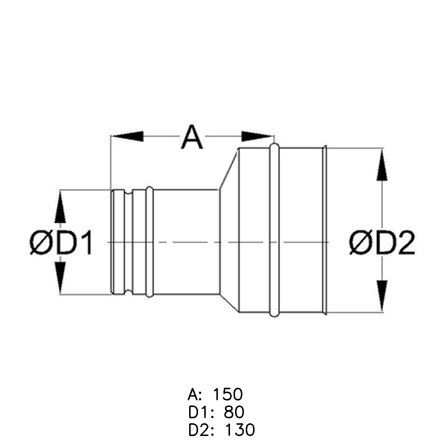 Schiedel Erweiterung PPL einwandig 80mm - 130mm matt exzentrisch