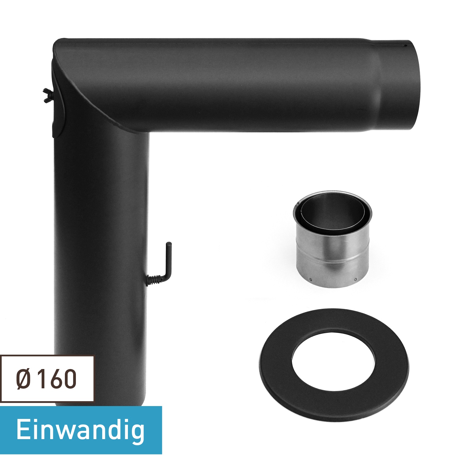 Raik Basic Rauchrohrbogen-Set 160mm schwarz 2-teilig – eckig für Rauchrohr / Ofenrohr