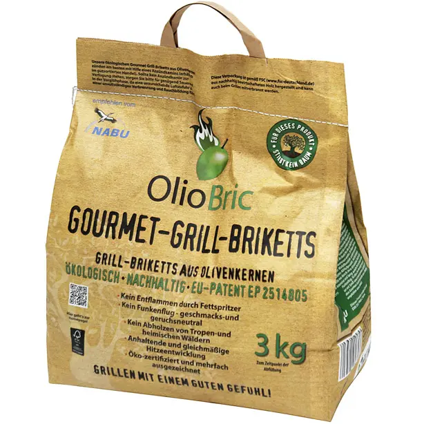 Grillbriketts von OlioBric bestehen aus Trestern der Olivenölproduktion
