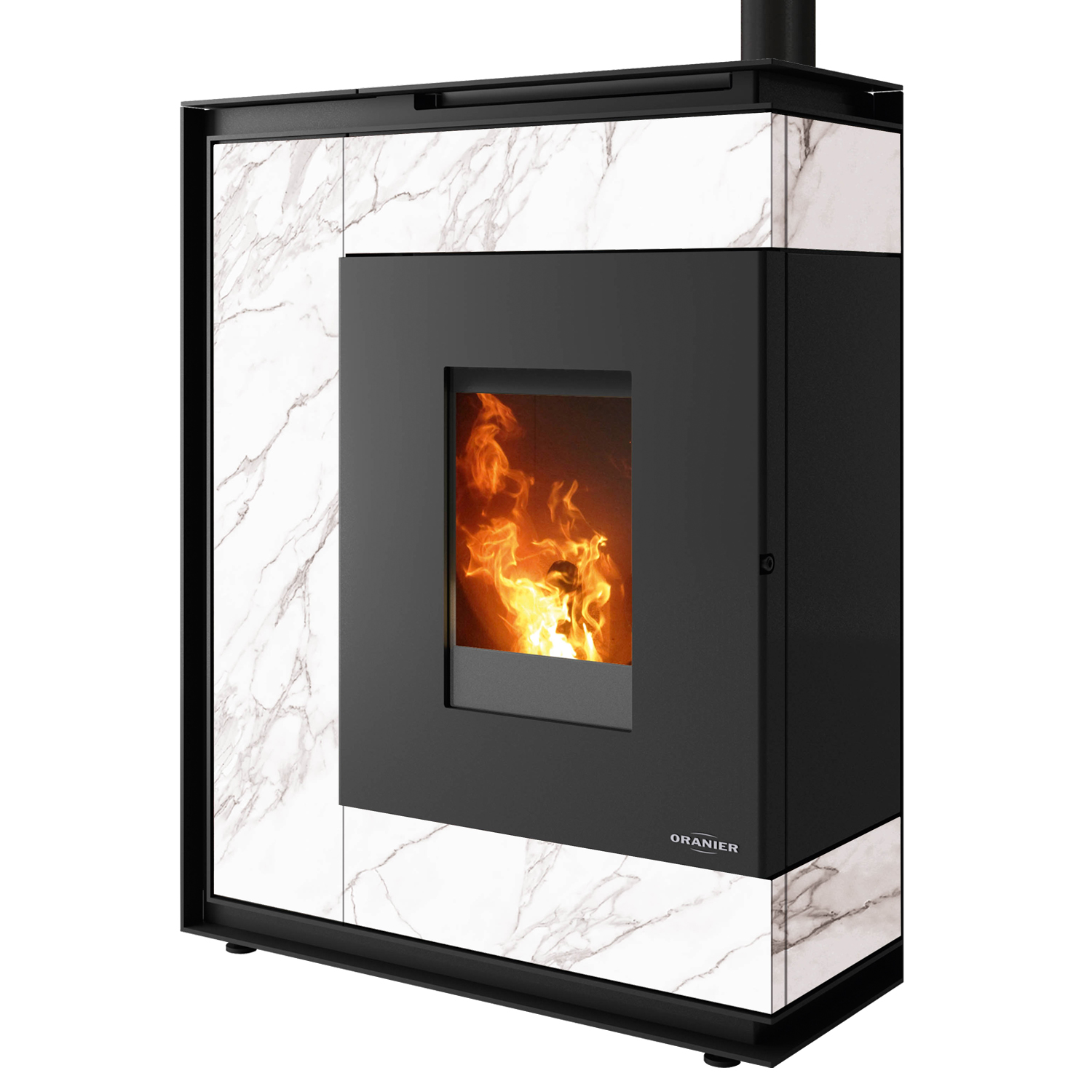 Oranier Boreas Aqua Wasserführender Pelletofen Sintered Stone Marmorweiß, Rauchabgang oben Oranier Boreas Aqua Wasserführender Pelletofen Sintered Stone Marmorweiß, Rauchabgang oben