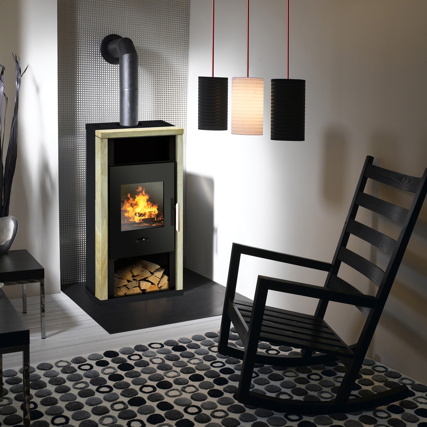 Wamsler Kaminofen "Yuna" schwarz Rahmen Sandstein Rainbow