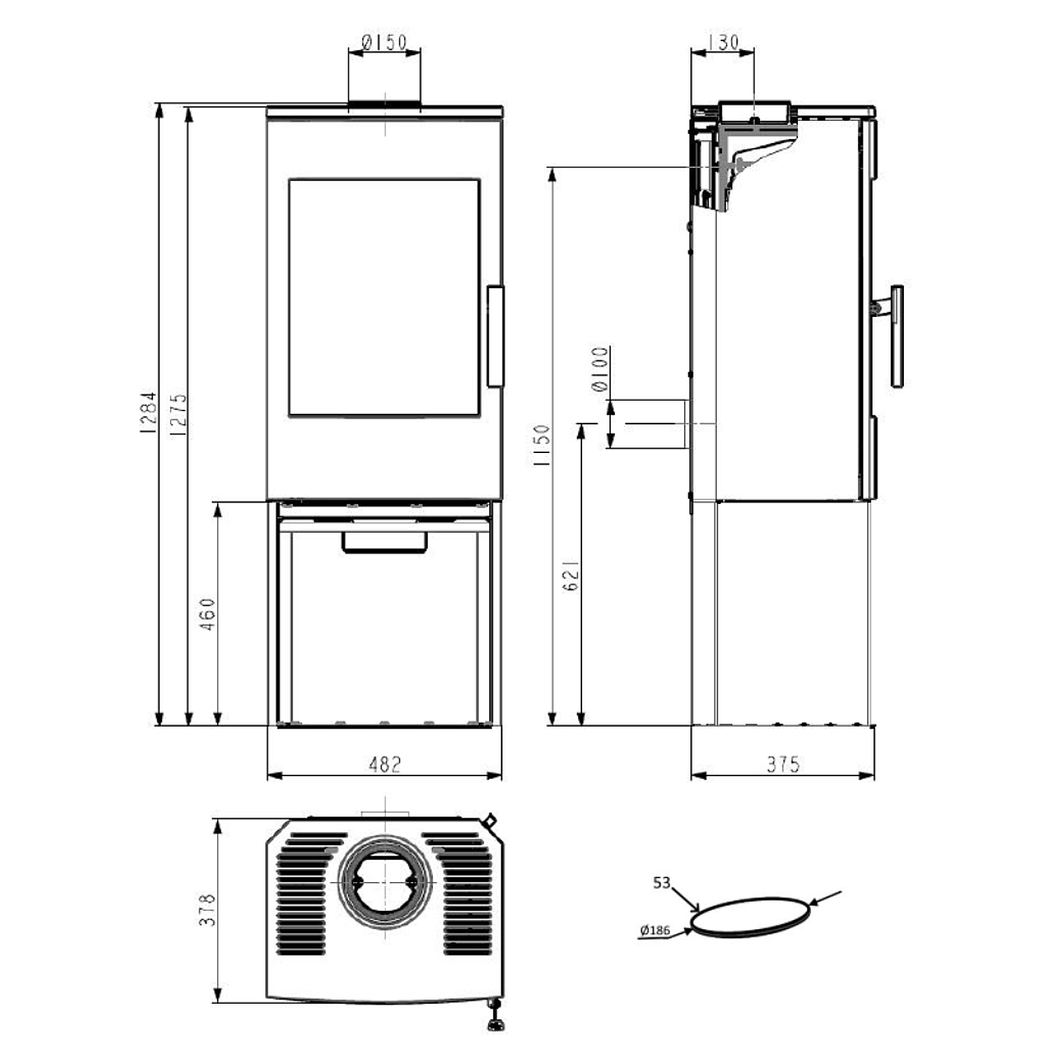 Haas+Sohn P+ Kaminofen INZELL easy, perl - schwarz mi t Holzfach