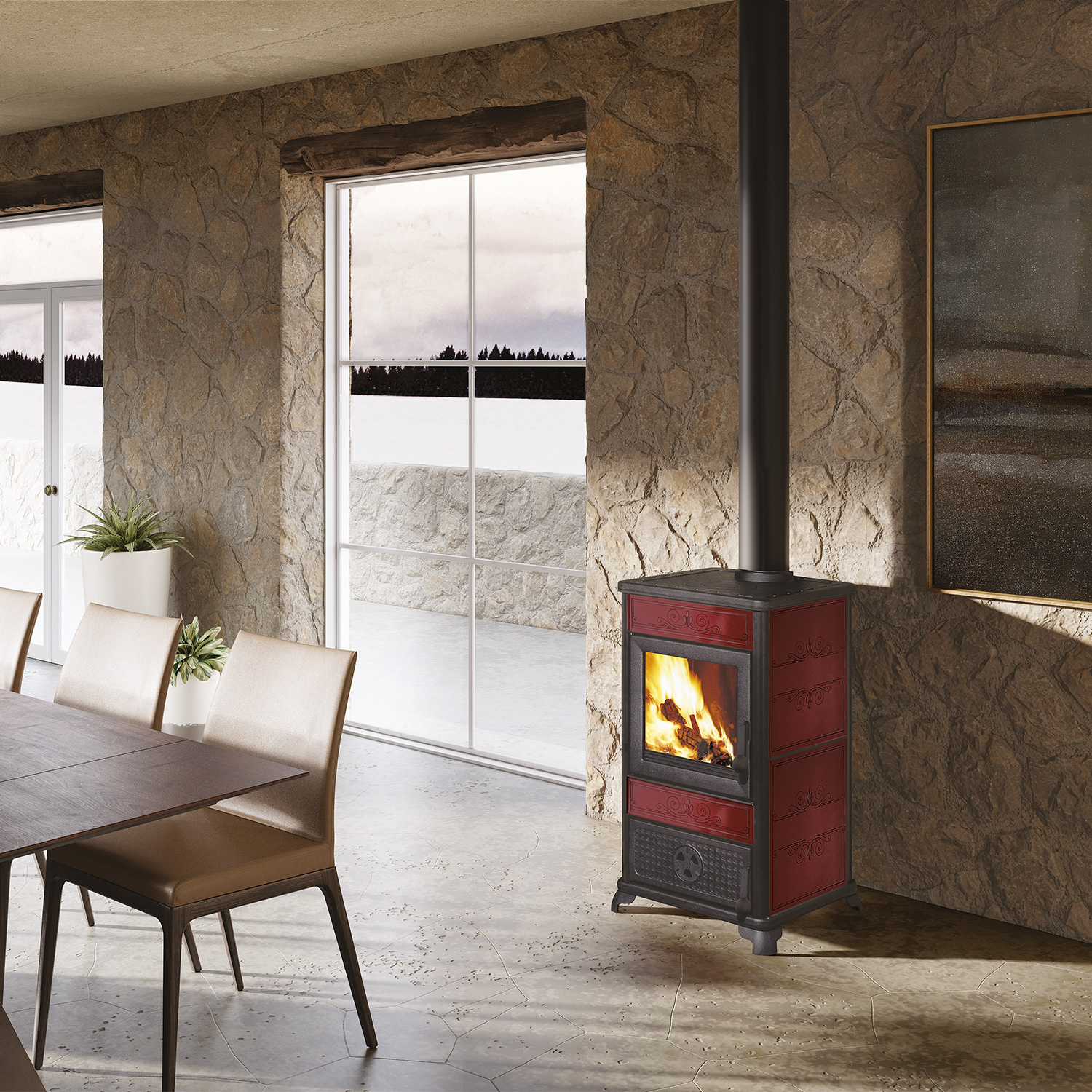 EK63 Fancy Evo Kaminofen Keramik Bordeaux