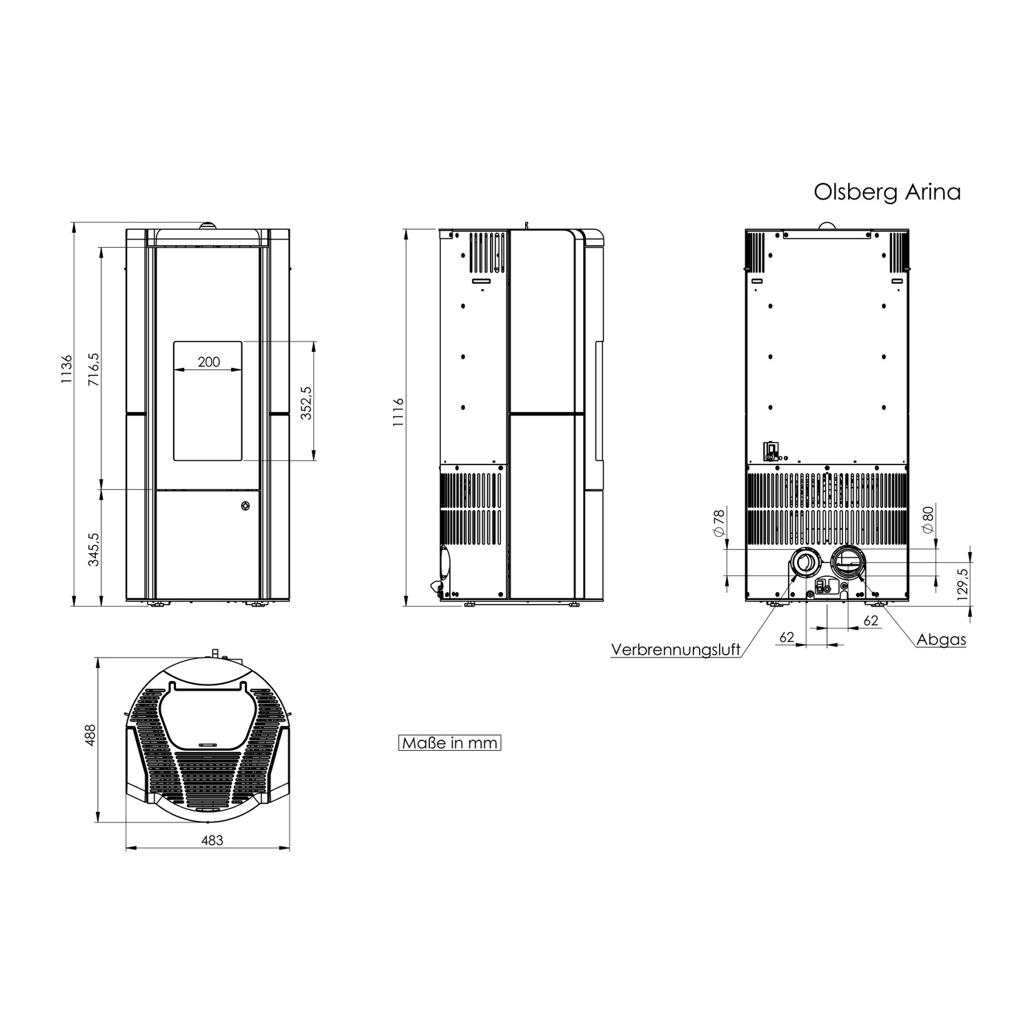Olsberg Arina 3.0 Pelletofen Stahl Schwarz/Keramik Schneeweiß