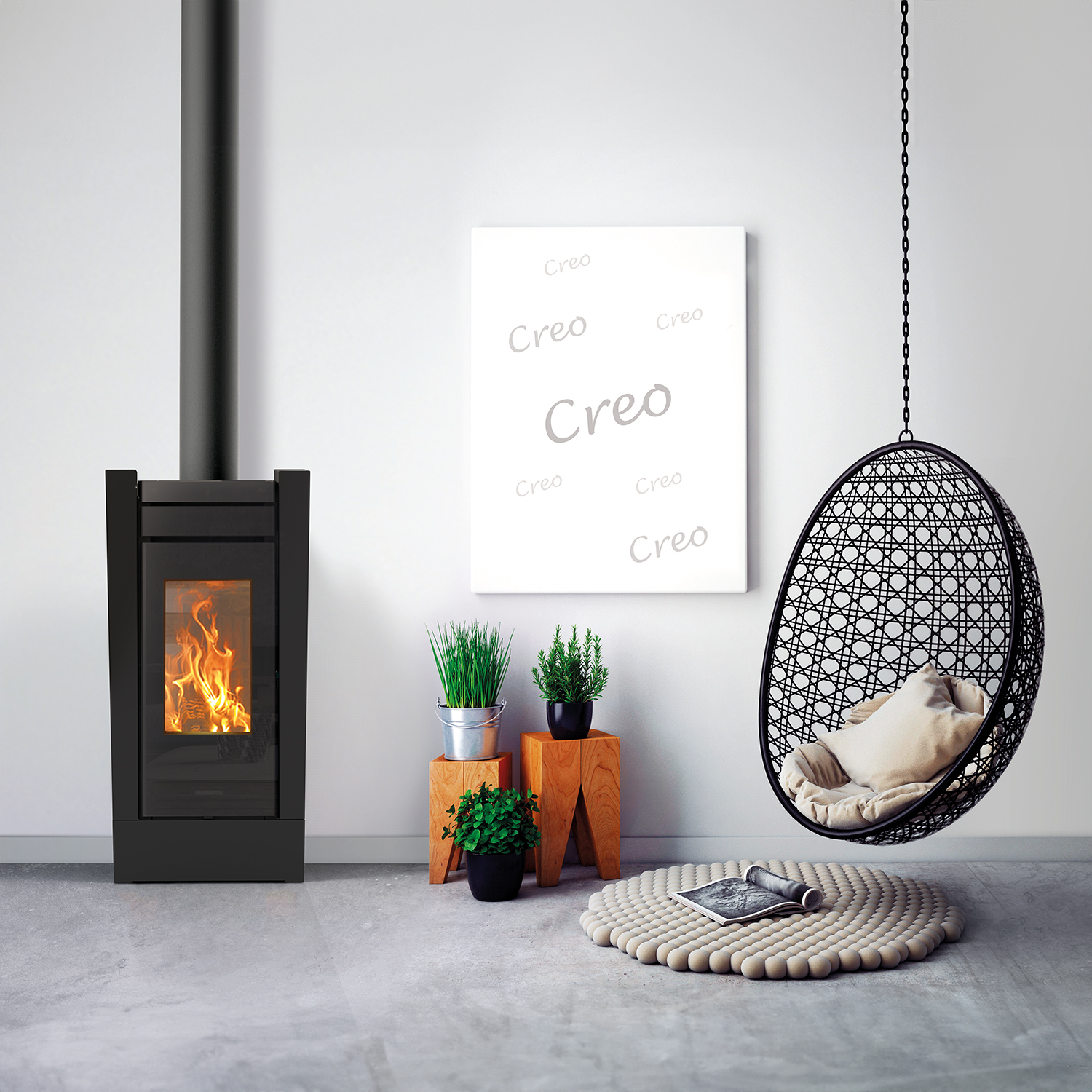 Thermorossi Creo Wood Kaminofen Stahl Schwarz Matt
