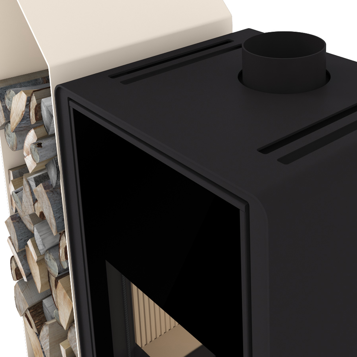 HS Flamingo Deluxe Kampa Kaminofen Creme Regal links