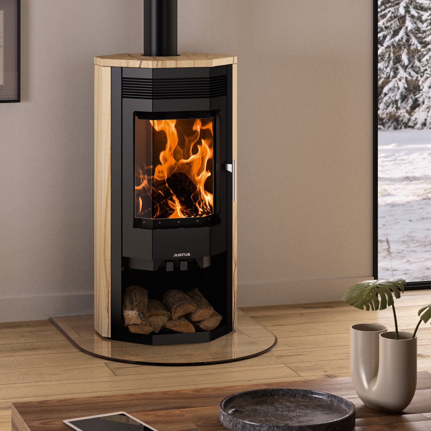 Justus Usedom 7 Kaminofen Stahl Schwarz / Sandstein Justus Usedom 7 Kaminofen Stahl Schwarz / Sandstein