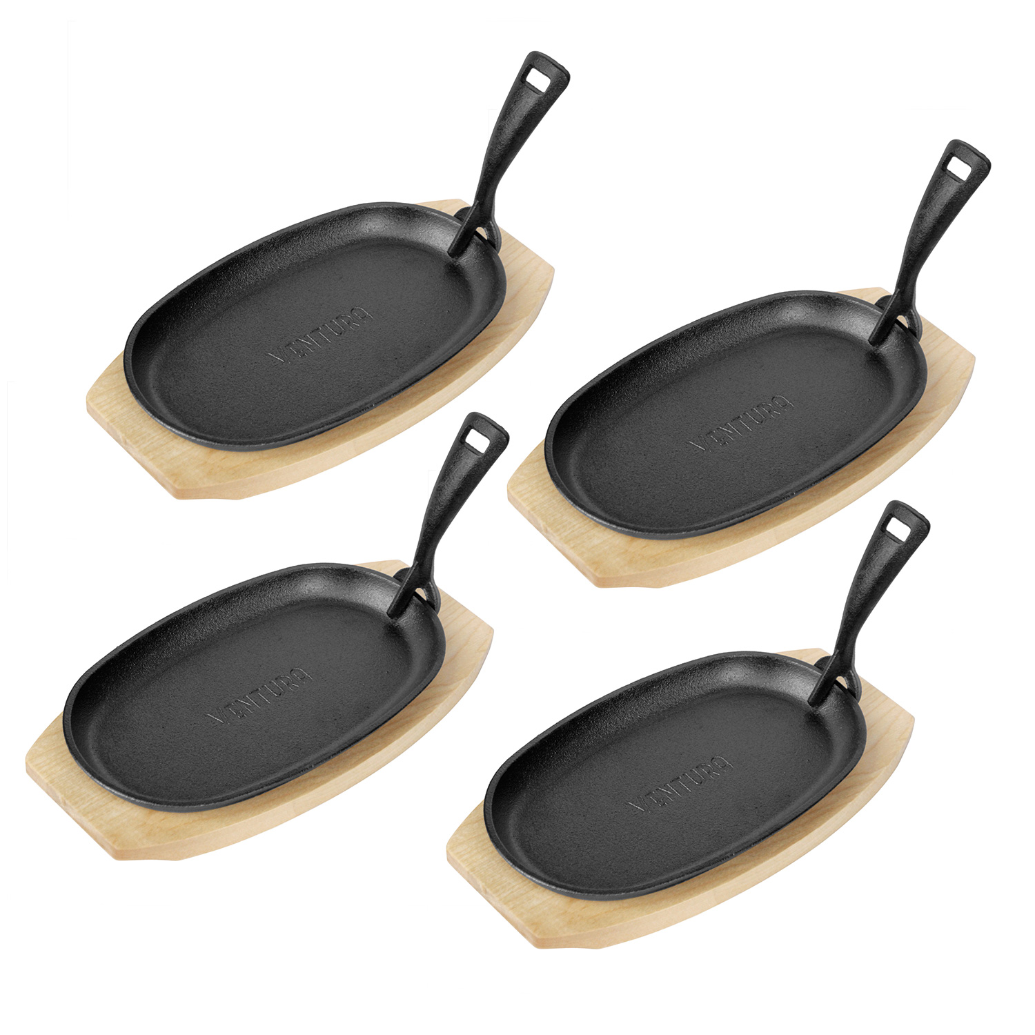 Ventura Gusspfannen + Holz-Untersetzer + Griff - 4er Set
