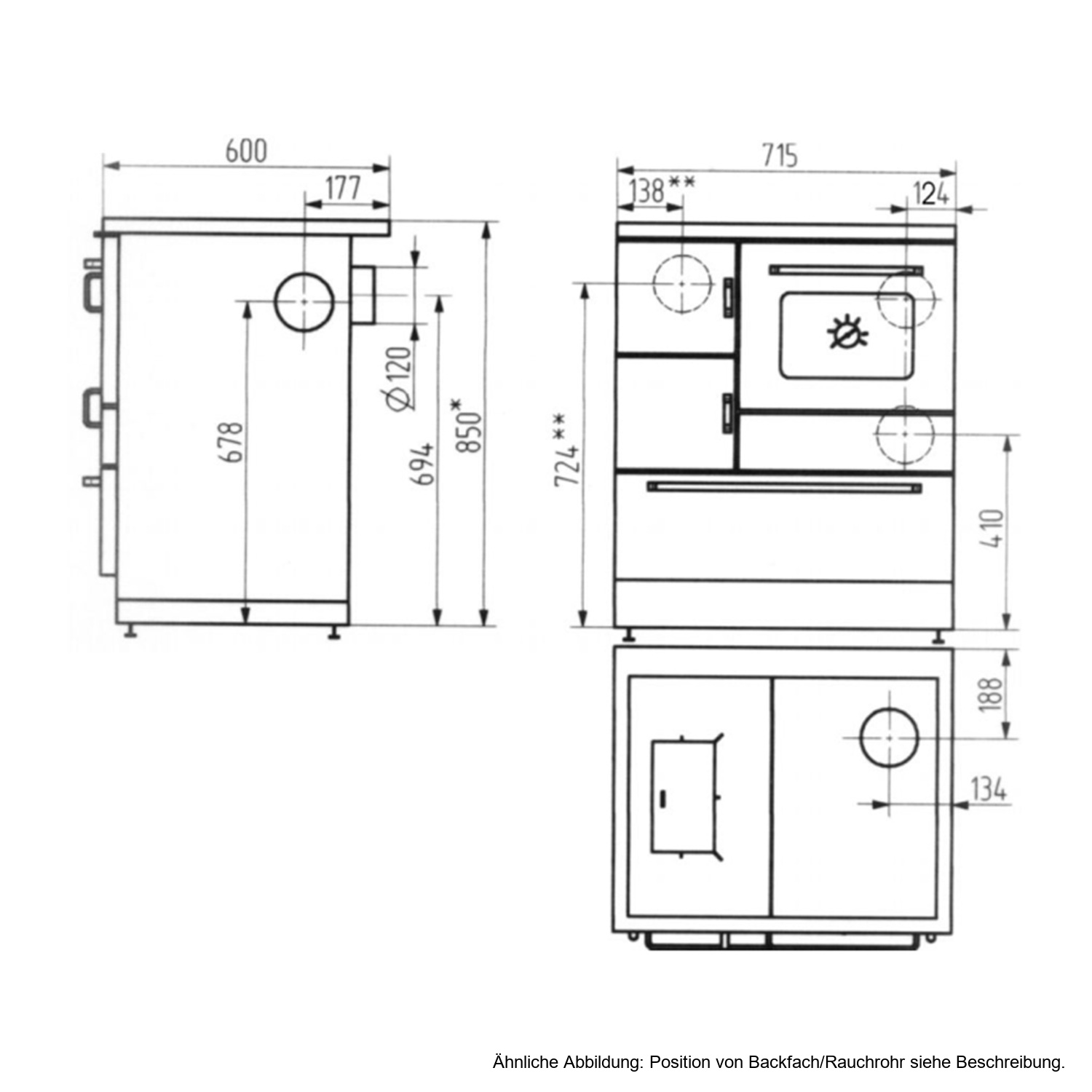 Wamsler K 128 F Küchenofen rechts anthrazit metallic mit Stahlplatte
