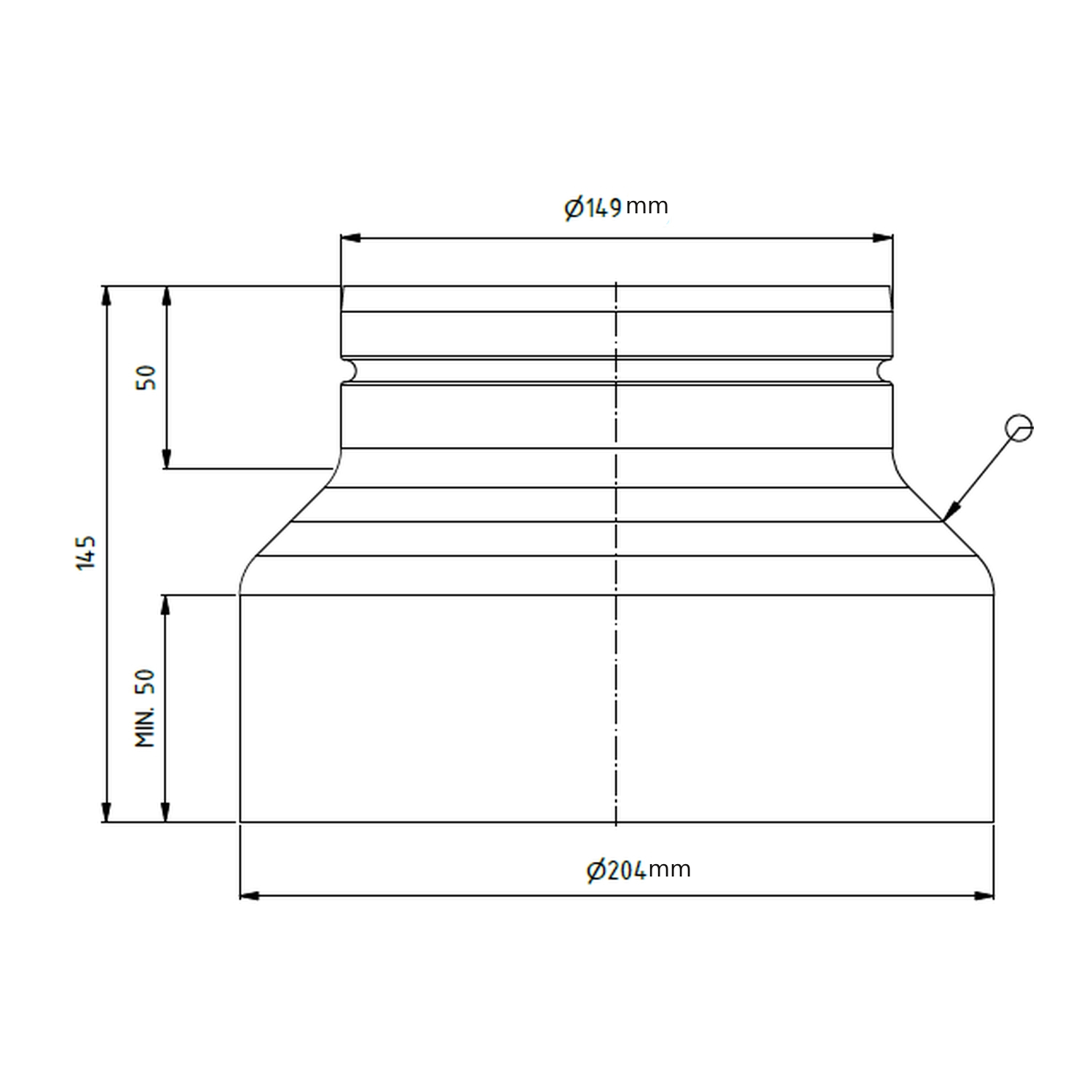 Raik Lifestyle Reduktion Durchmesser 200w/Durchmesser 150e 2,00mm l=145mm mit Dichtung schwarz für Rauchrohr/ Ofenrohr
