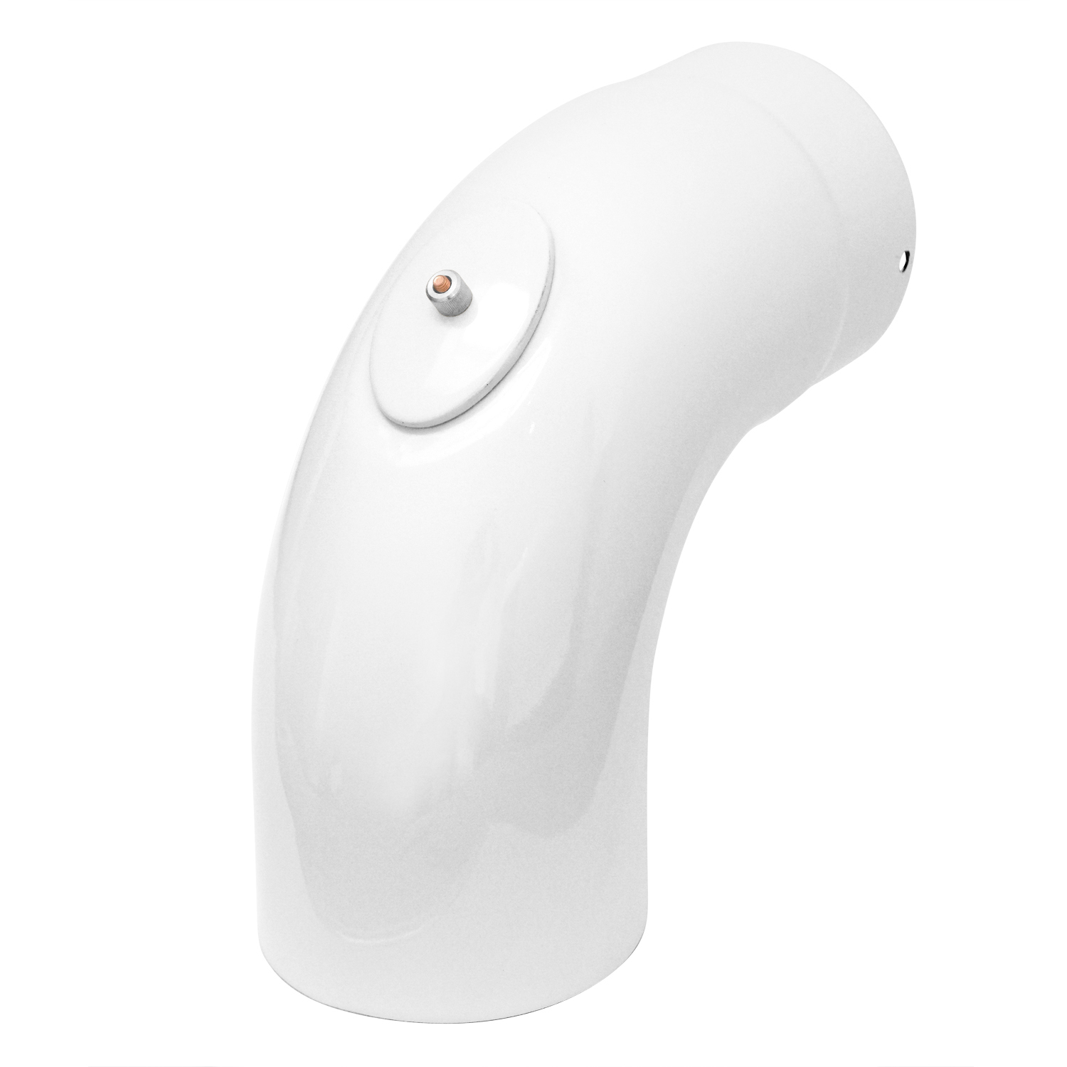Raik Rauchrohrbogen / Ofenrohrbogen Emaille 130mm - 90° Bogen glatt Weiß mit Reinigungsöffnung