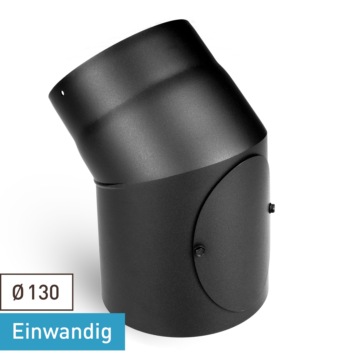 Raik Basic Rauchrohrbogen 130mm schwarz 45° mit Tür für Rauchrohr / Ofenrohr