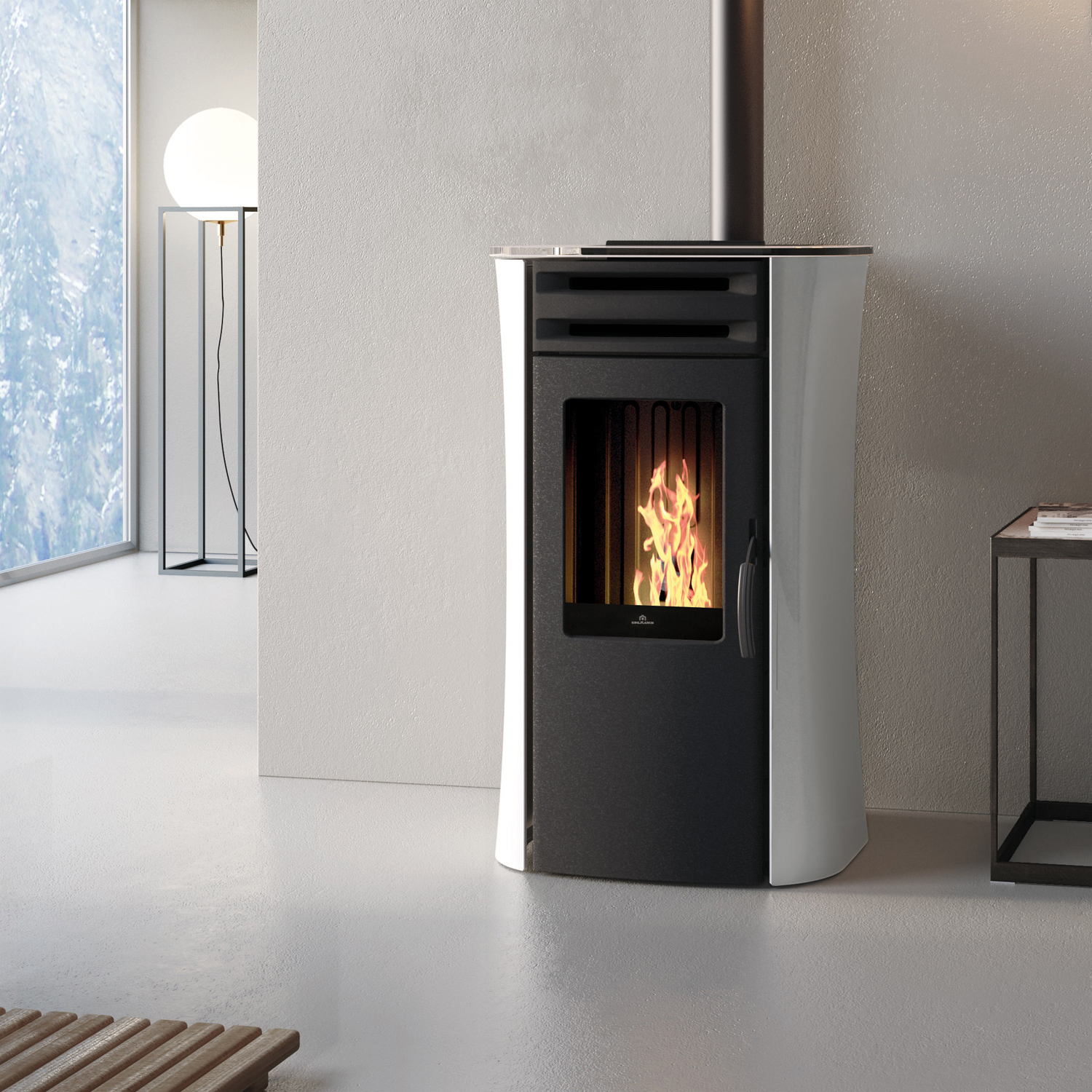 Edilkamin Dania Air Tight Pelletofen Stahl Schwarz / Glas Weiß