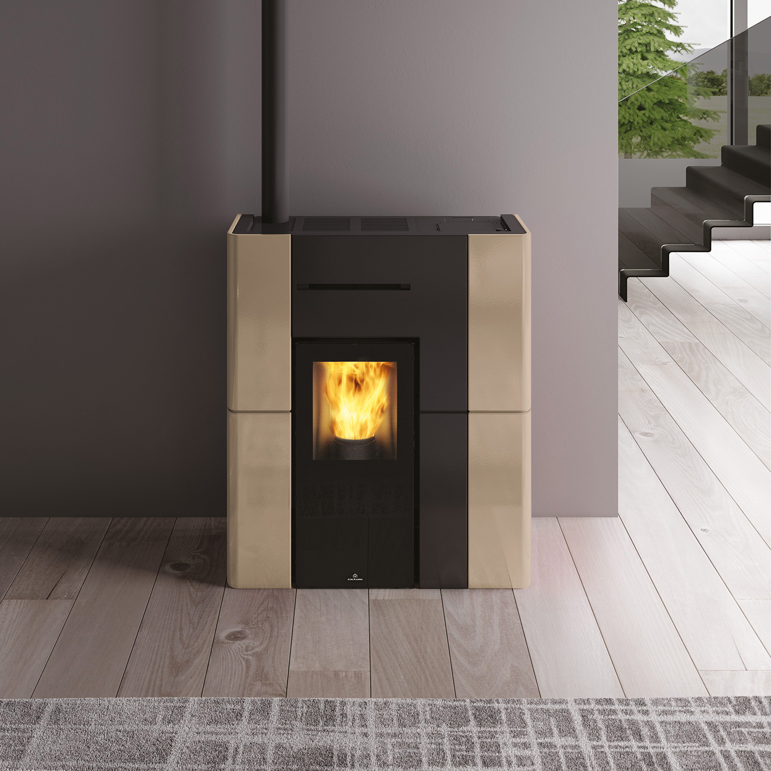 Edilkamin Blade H 15 Evo wasserführender Pelletofen Keramik Beige