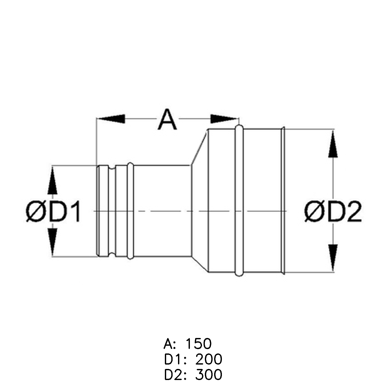 Schiedel Erweiterung PPL einwandig 200mm - 300mm matt exzentrisch
