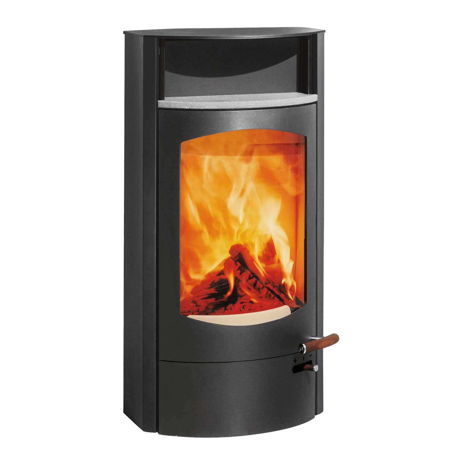 Austroflamm Koko 2.0 Kaminofen Stahl Gussgrau, Warmhaltefach Speckstein, Guss-Topplatte, RRA hinten