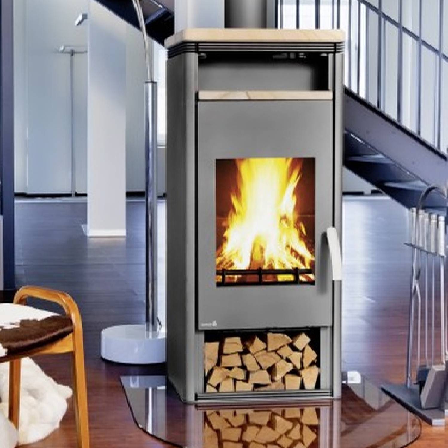 Wamsler Kaminofen Fulgor grau mit Sandstein