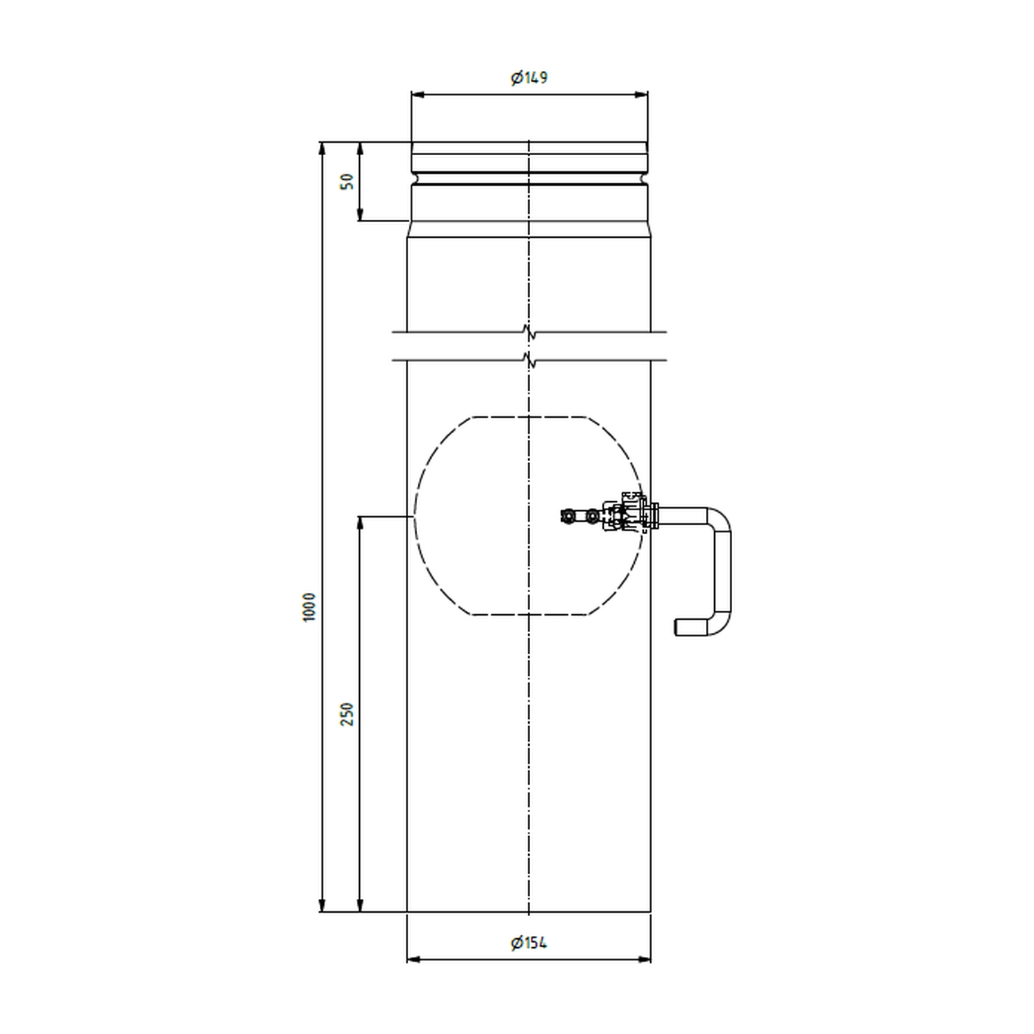 Raik Lifestyle Längenelement Durchmesser 150x1000x2,00mm eingezogen mit DKL mit Dichtung schwarz für Rauchrohr/ Ofenrohr