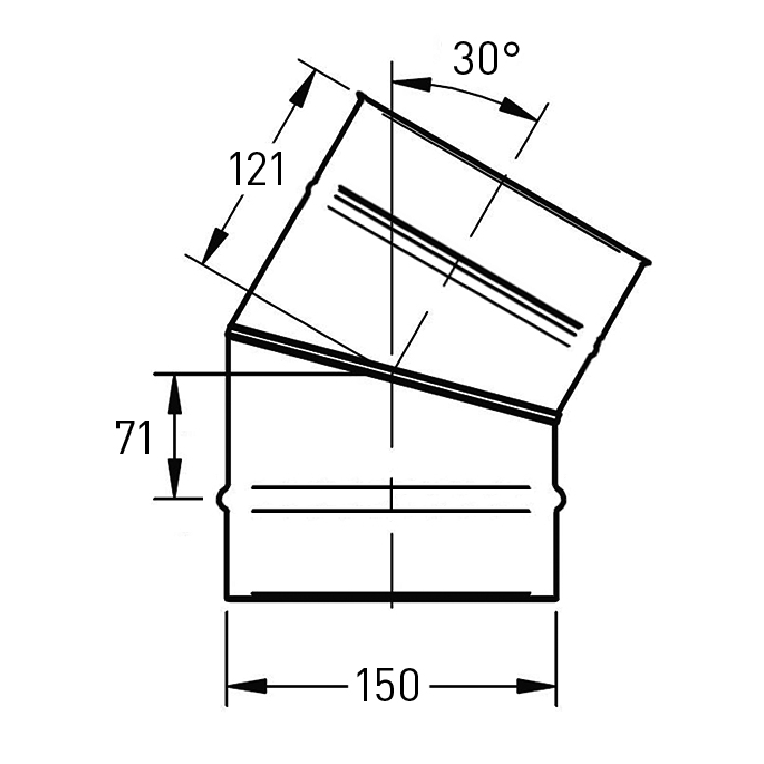 LEWO Schornstein einwandig 150 mm Bogen 30°