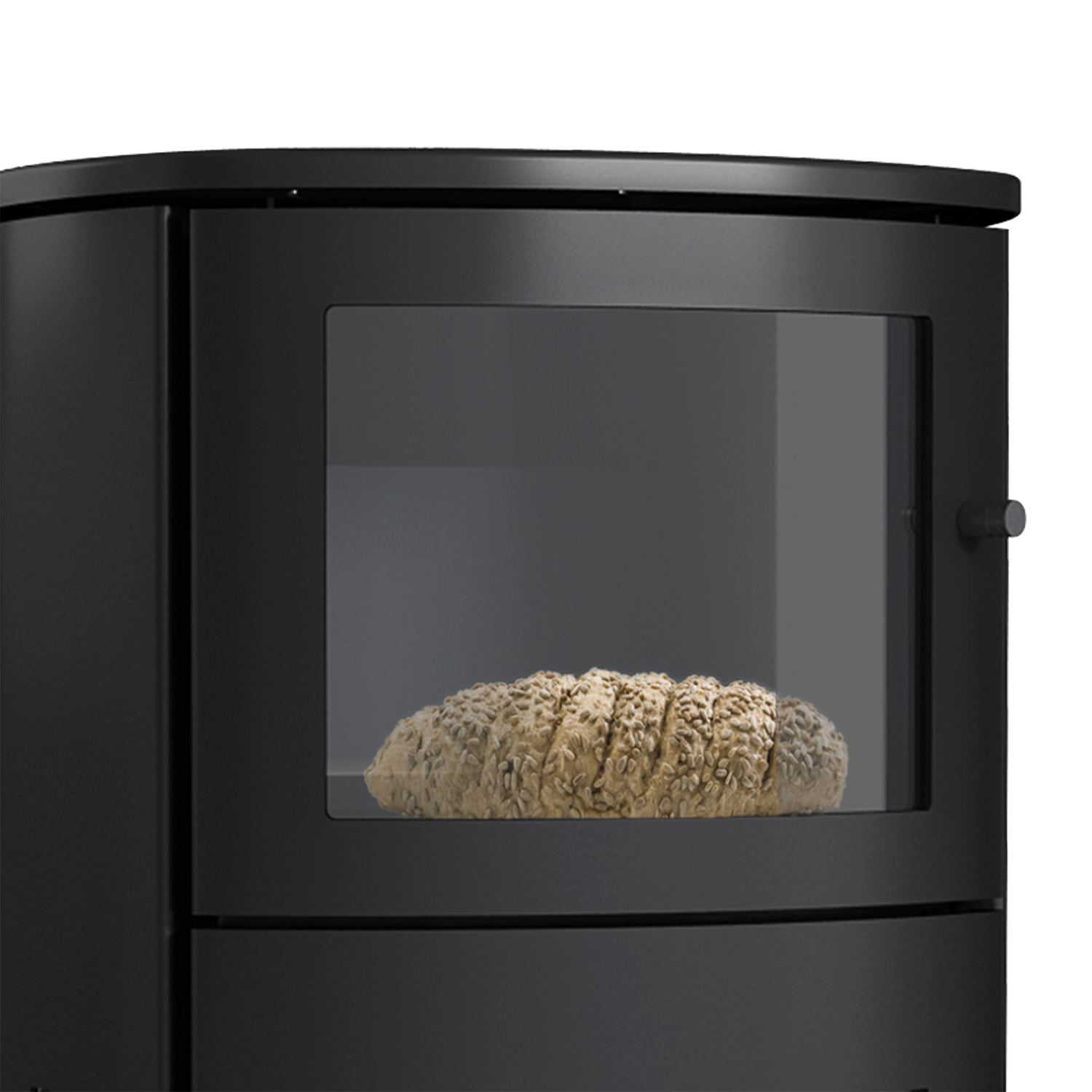 Lotus Prio 7 Kaminofen Schwarz / Seitenglas mit Backfach, Rauchabgang hinten