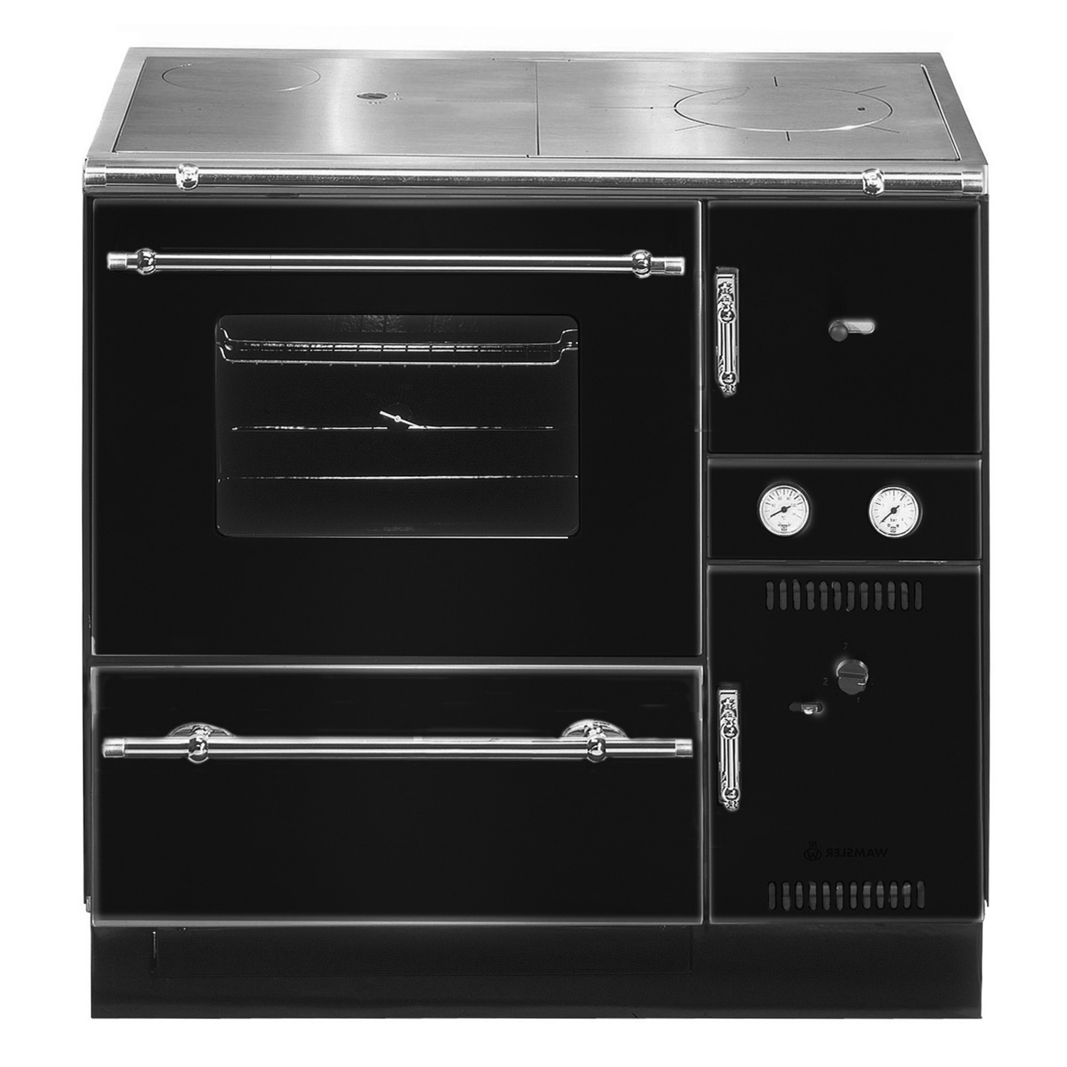 Wamsler K 148 CL Küchenofen wasserführend Schwarz / Chrom, Rauchrohr links