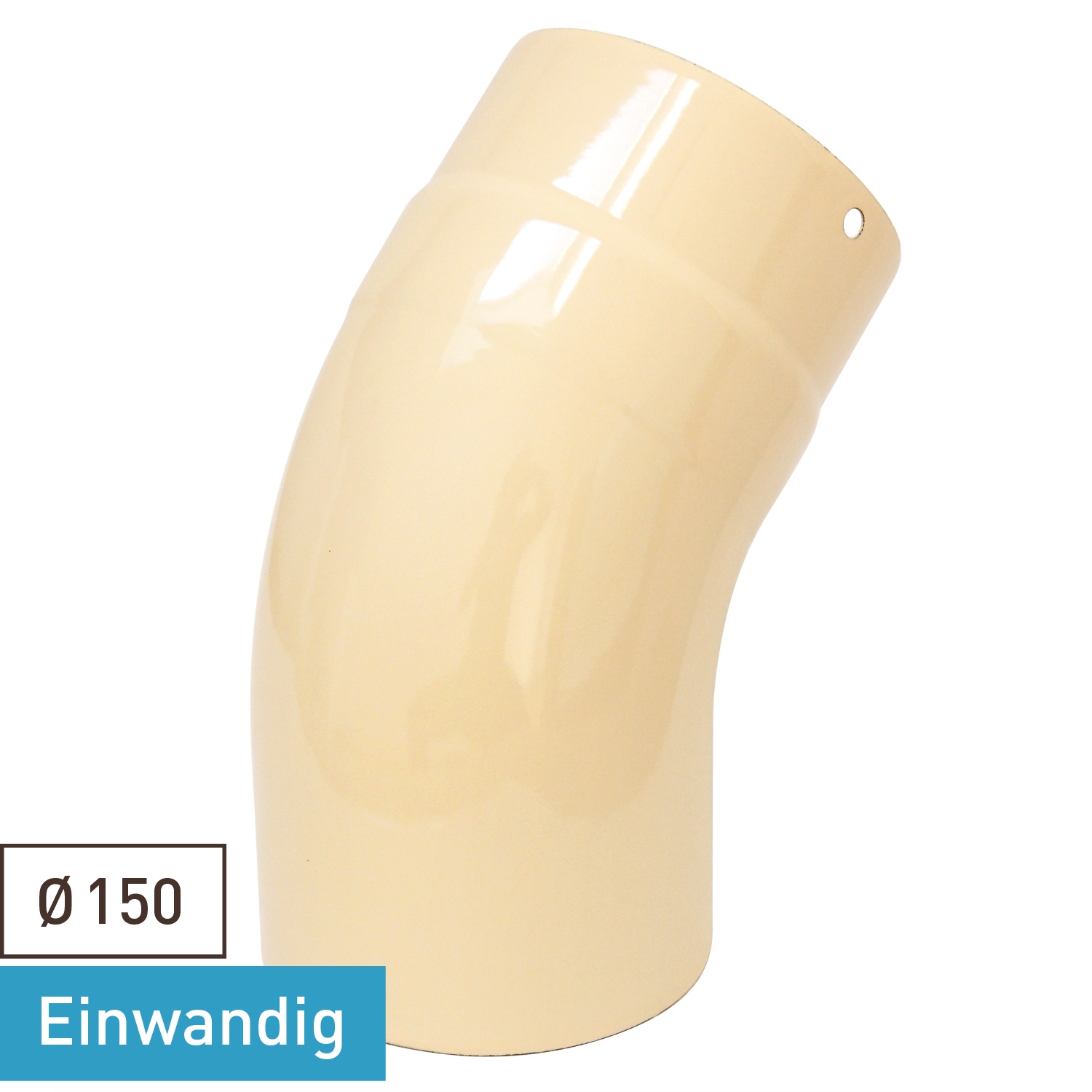Raik Rauchrohrbogen / Ofenrohrbogen Emaille 150mm - 45° Bogen glatt Elfenbein