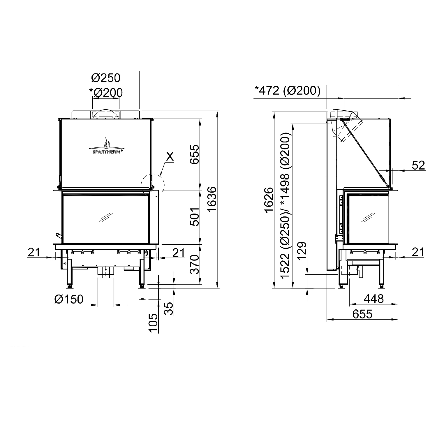 Spartherm Premium A-3RL-80h Kamineinsatz 250 mm