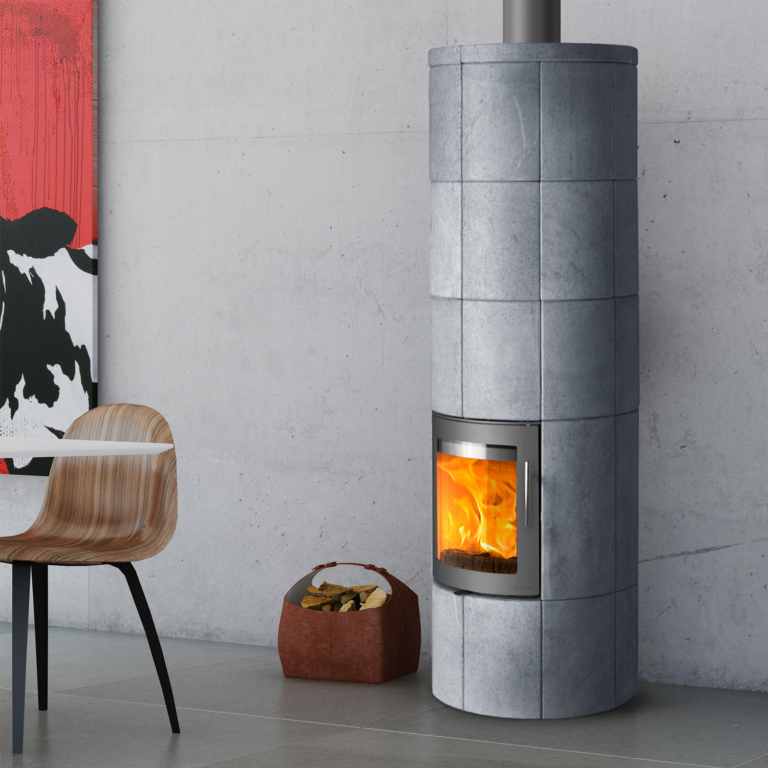 Lotus M3 Kaminofen Grau/ Speckstein, Rauchabgang oben