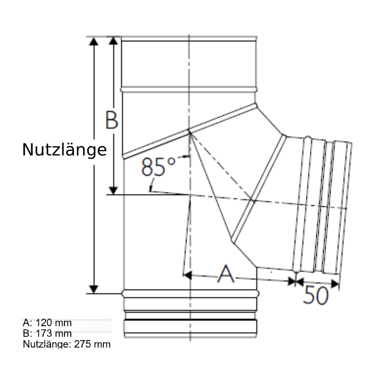 Schiedel PRIMA PLUS Bogen 85° Ø130 mm mit Stützfuß einwandig matt