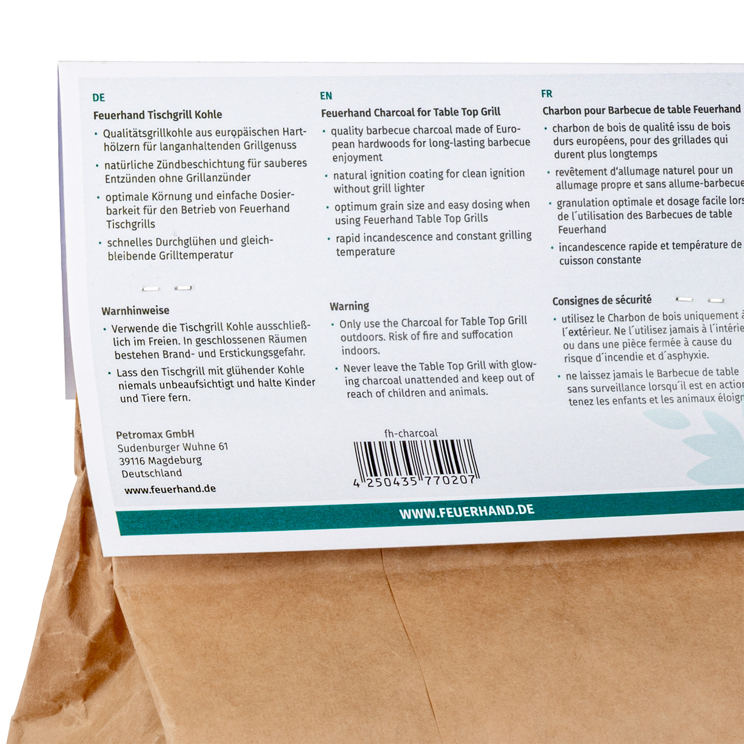 Feuerhand Holzkohle 1 kg für Tischgrill Tamber Feuerhand Holzkohle 1 kg für Tischgrill Tamber