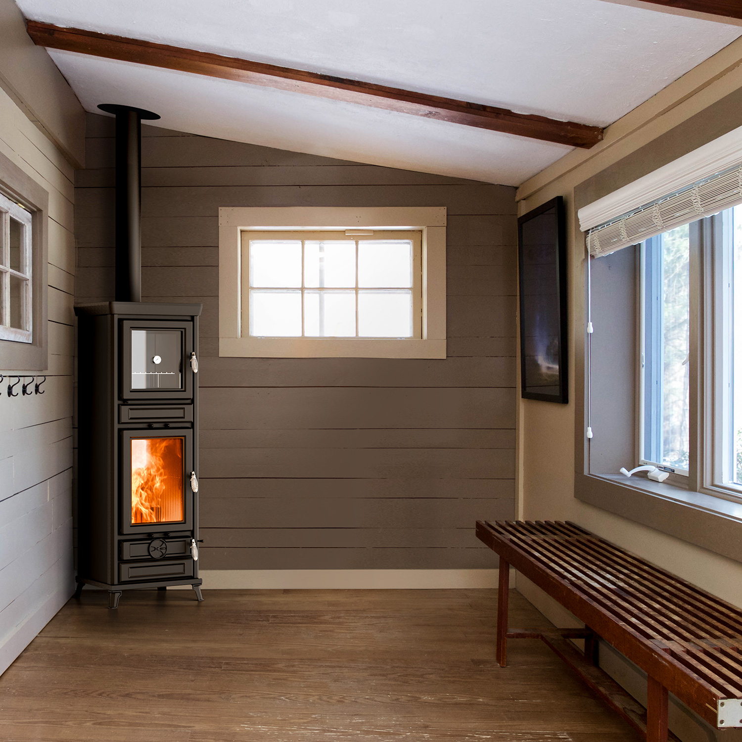 Thermorossi Anna Evo Easy Kaminofen Anthrazitgrau mit Backfach, Auslaufmodell