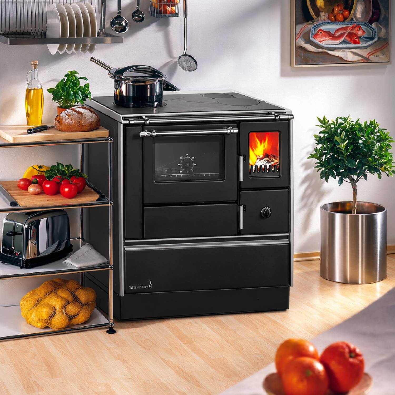 Westminster Holzherd K 76F-90 schwarz Rauchrohranschluss links