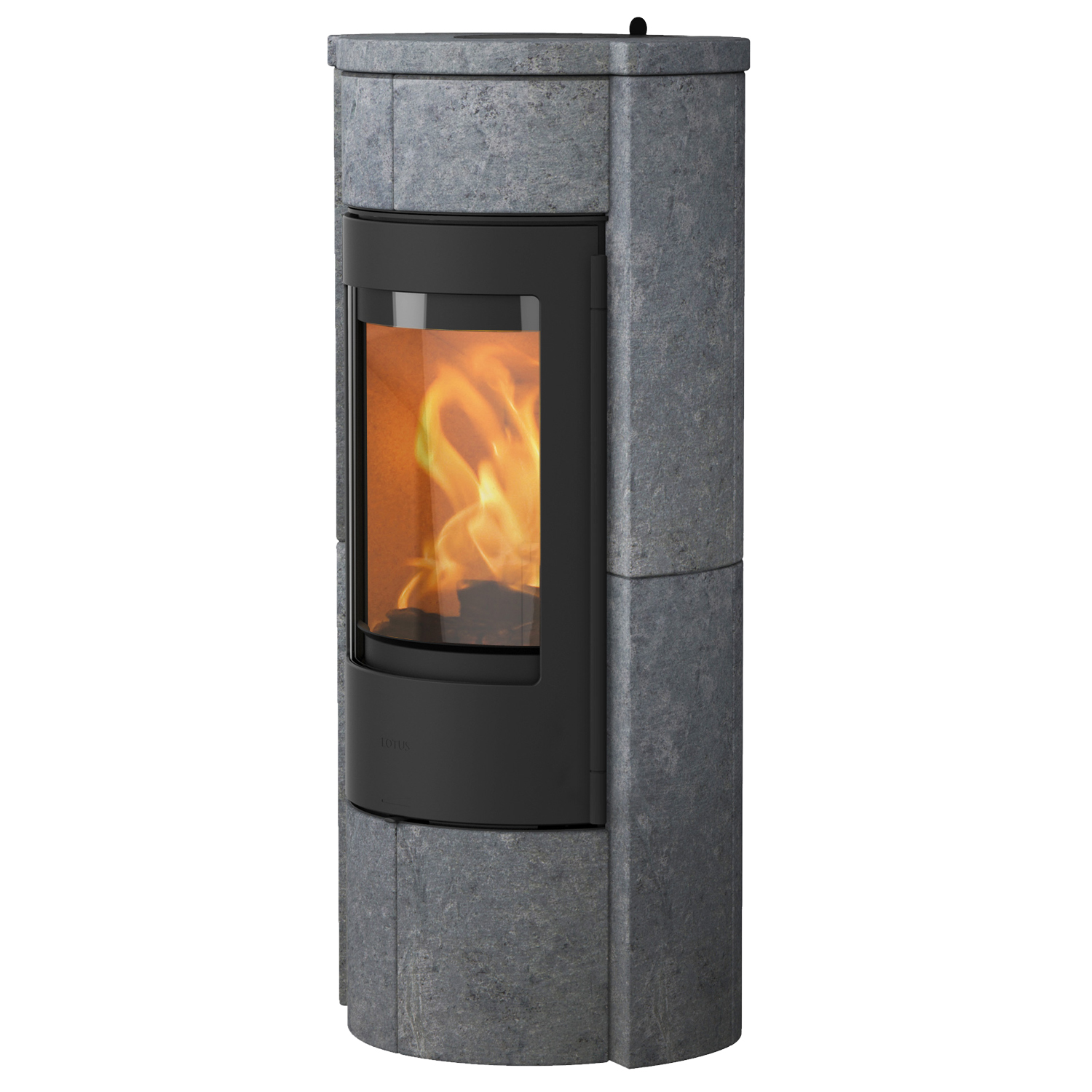 Lotus Prestige M Kaminofen Grau Speckstein, inkl. PowerStones, DIBt, RR hinten