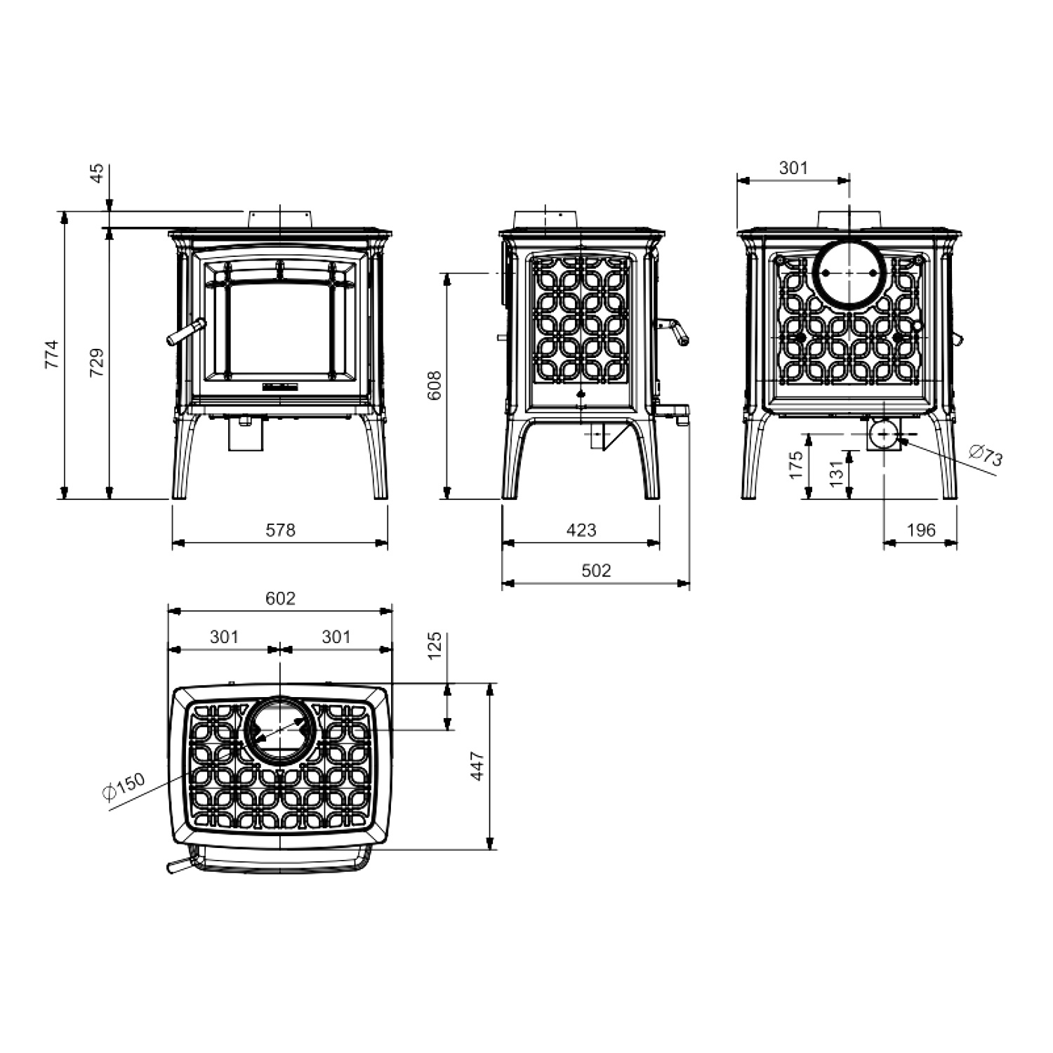 Hergom Craftsbury HF Kaminofen Gusseisen Majolica Braun