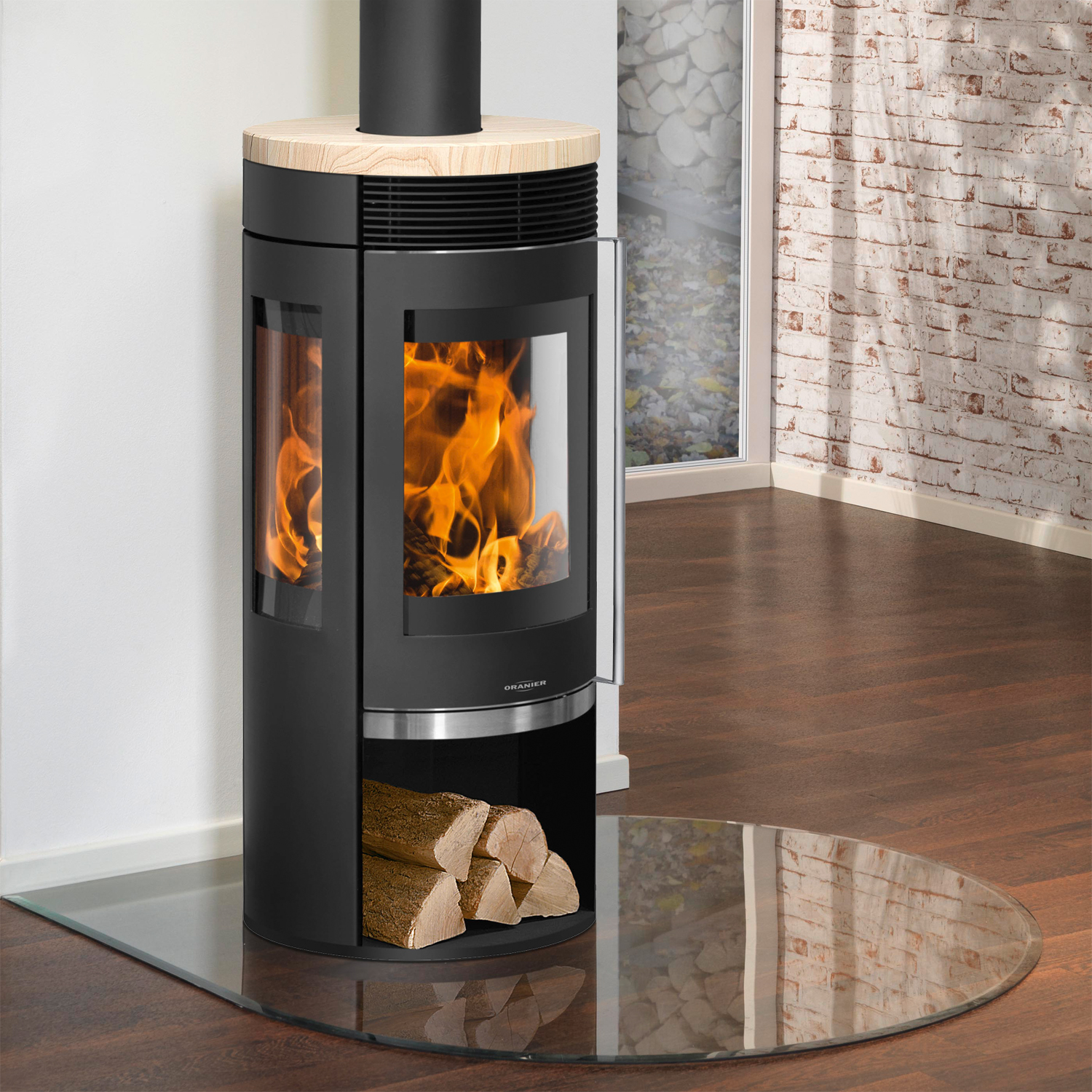 Oranier Rota TRE 2.0 Kaminofen Stahl Schwarz mit Sandstein-Abdeckplatte