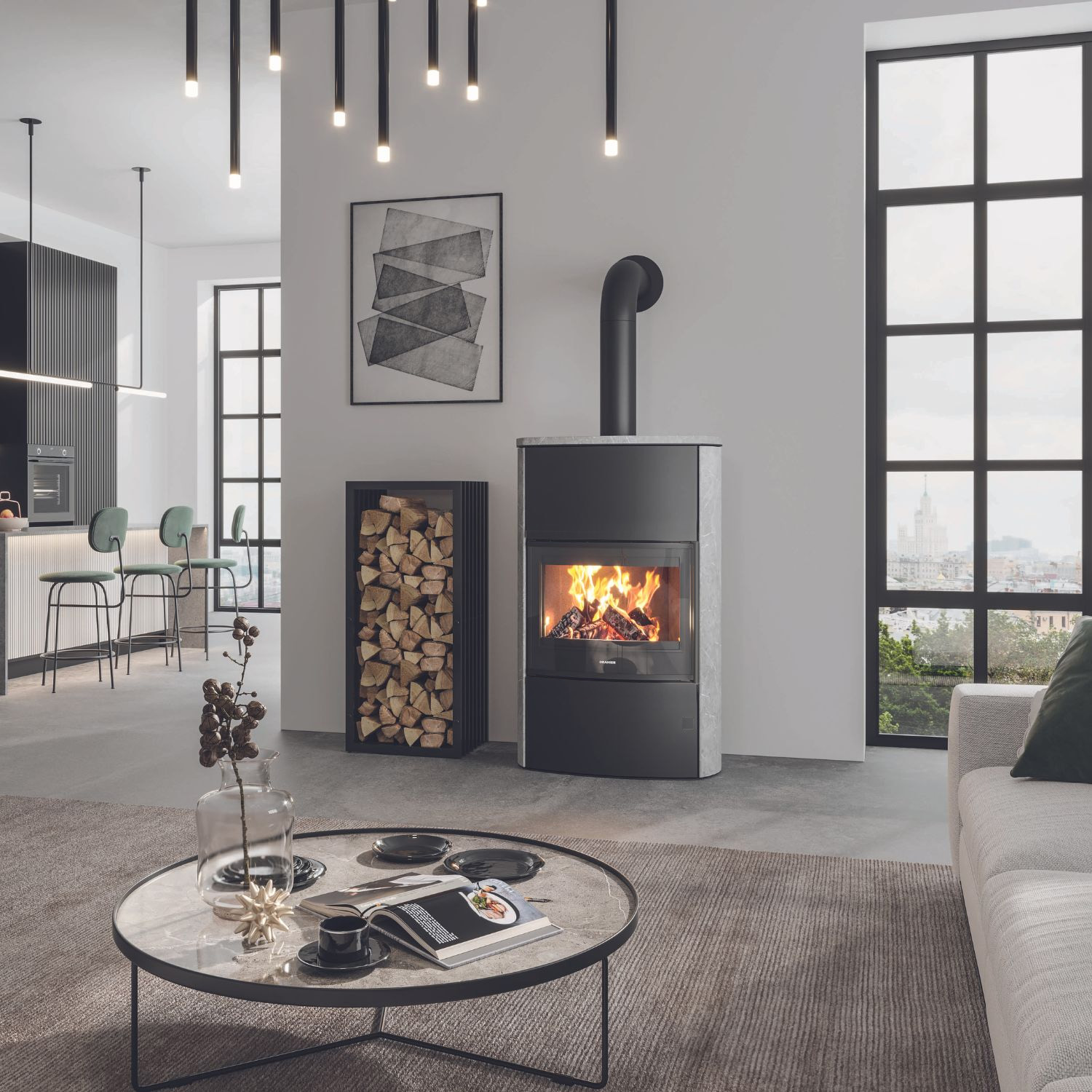 Oranier Feras W+ Kaminofen Stahl Schwarz / Speckstein